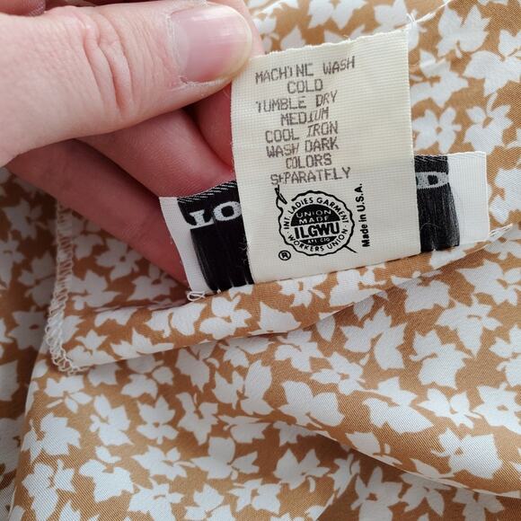 Vintage 60s 70s Tunic Tan White Leaf Print Large - Picture 10 of 11